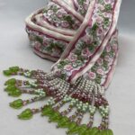 9ft pink floral handfasting cord with beaded fringe