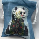 Linen drawstring bag with artsy image of a Giant Panda